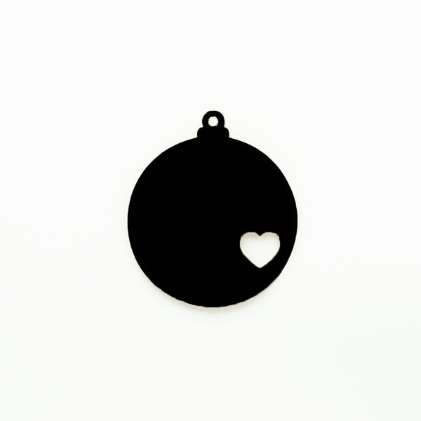 Round Christmas Bauble with Heart Cutout & Hole Black | 3mm Acrylic DIY Blanks Melbourne