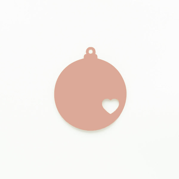 Round Christmas Bauble with Heart Cutout & Hole Peach | 3mm Acrylic DIY Blanks Melbourne