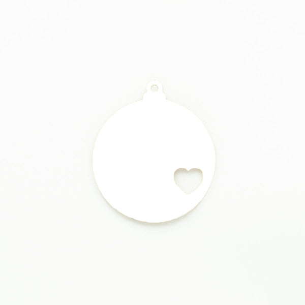 Round Christmas Bauble with Heart Cutout & Hole White | 3mm Acrylic DIY Blanks Melbourne