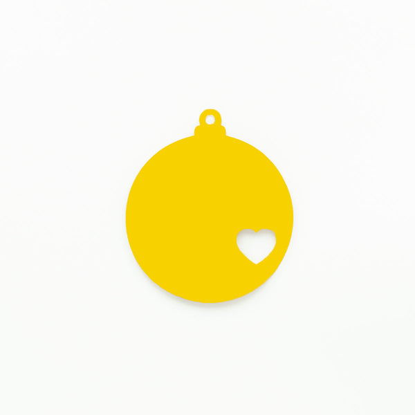 Round Christmas Bauble with Heart Cutout & Hole Yellow | 3mm Acrylic DIY Blanks Melbourne