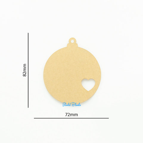 Round Christmas Bauble Ornament with Heart Cutout and Hole | 3mm Acrylic Laser Cut Blank