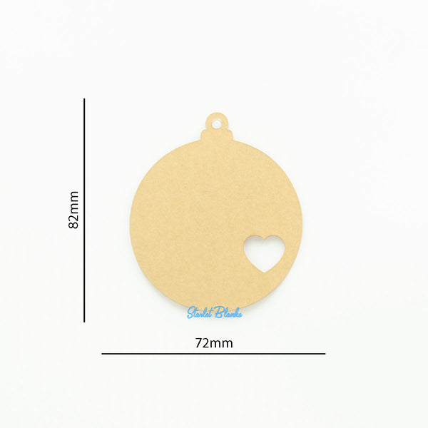 Round Christmas Bauble Ornament with Heart Cutout and Hole | 2mm Acrylic Laser Cut Blank