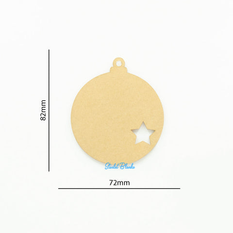 Round Christmas Bauble Ornament with Star Cutout and Hole | 3mm Acrylic Laser Cut Blank