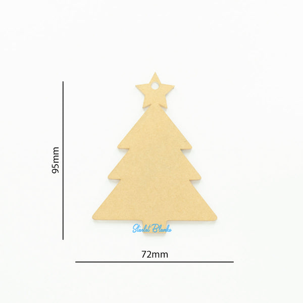 Christmas Tree Ornament with Star and Hole | 3mm Acrylic Laser Cut Blank